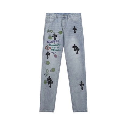 Chrome Hearts Classic Cross Embroidered Denim Jeans - Premium Streetwear