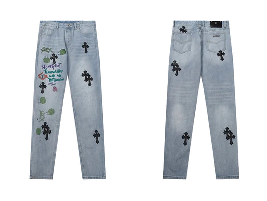 Chrome Hearts Classic Cross Embroidered Denim Jeans - Premium Streetwear