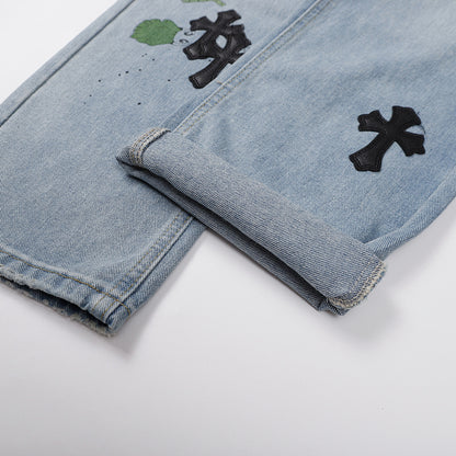 Chrome Hearts Classic Cross Embroidered Denim Jeans - Premium Streetwear